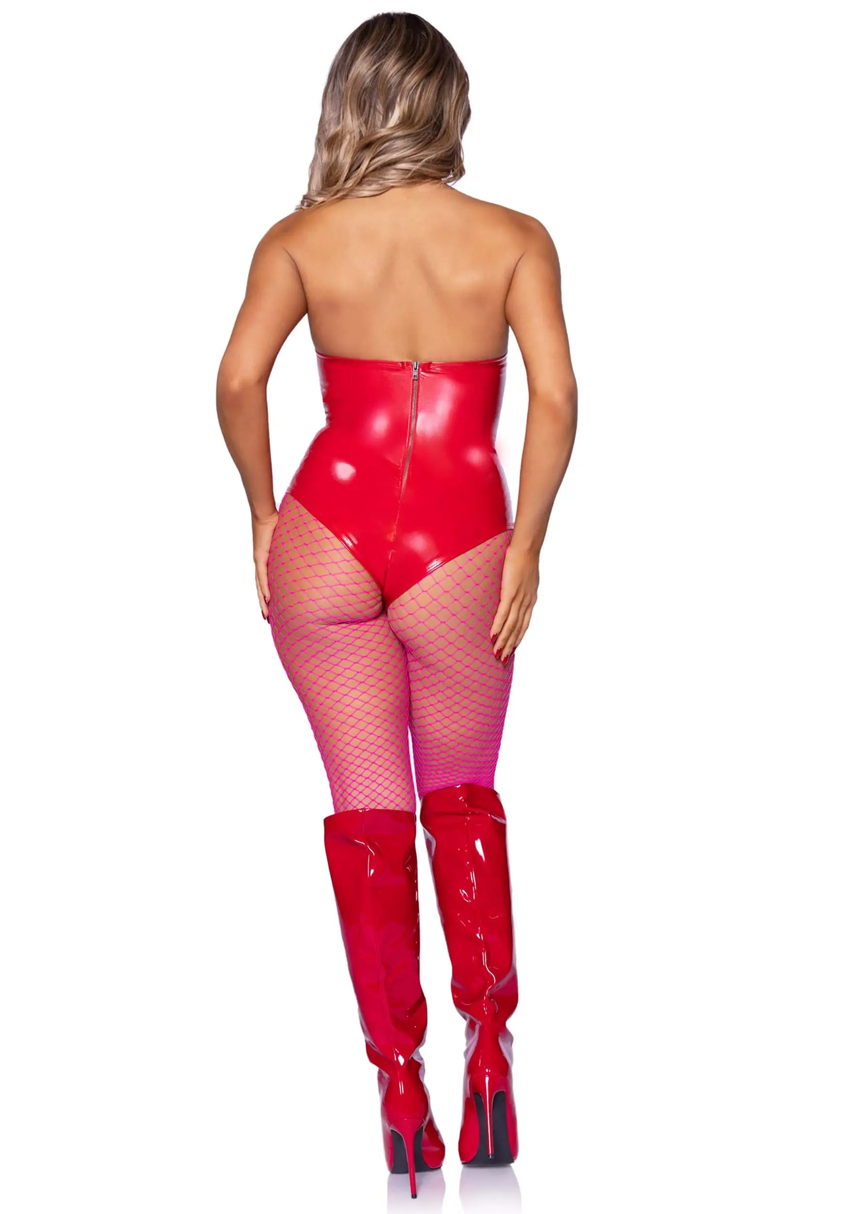LEG AVENUE Red Vinyl Boned Bodysuit Costume For Women 4 LEG AVENUE Red Vinyl Boned Bodysuit Costume For Women - Image 4