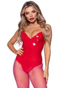 LEG AVENUE Red Vinyl Boned Bodysuit Costume For Women 9 LEG AVENUE Red Vinyl Boned Bodysuit Costume For Women -Fun Costumes Store red vinyl boned bodysuit costume alt 4