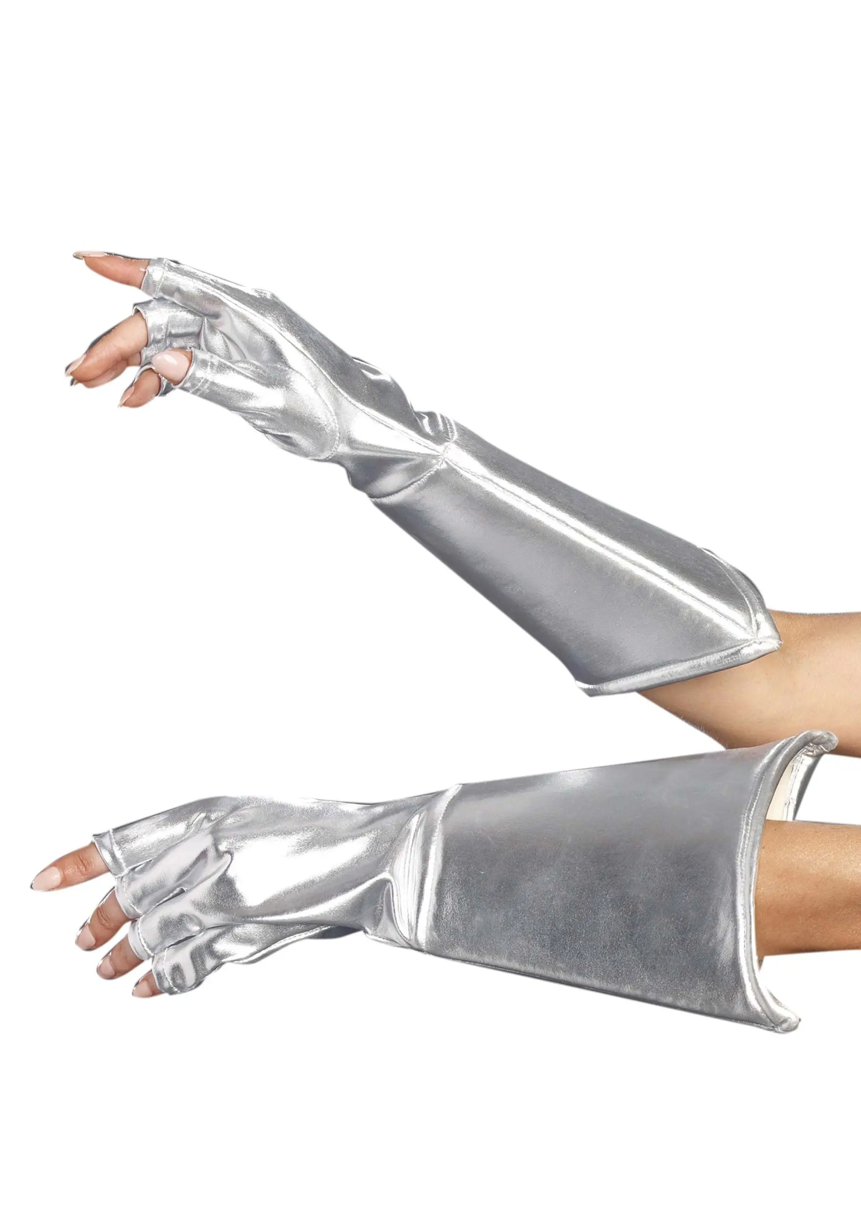 Dreamgirl Silver Gauntlet Fingerless Gloves Accessories 1 Dreamgirl Silver Gauntlet Fingerless Gloves Accessories