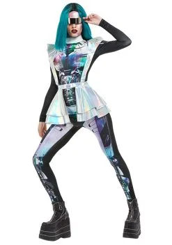 Smiffys Metallic Cyber Alien Costume For Women 3 Smiffys Metallic Cyber Alien Costume For Women -Fun Costumes Store womens metallic cyber alien costume alt 1