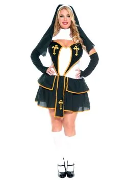 MUSIC LEGS Plus Size Flirty Nun Costume For Women